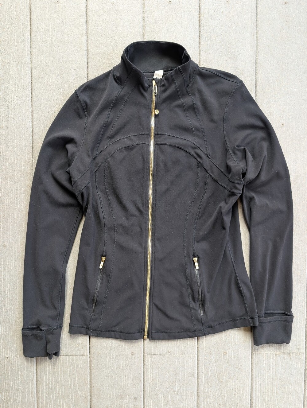 Lululemon Define Jacket Women's 14 Black Gold Full Zip Thumbholes